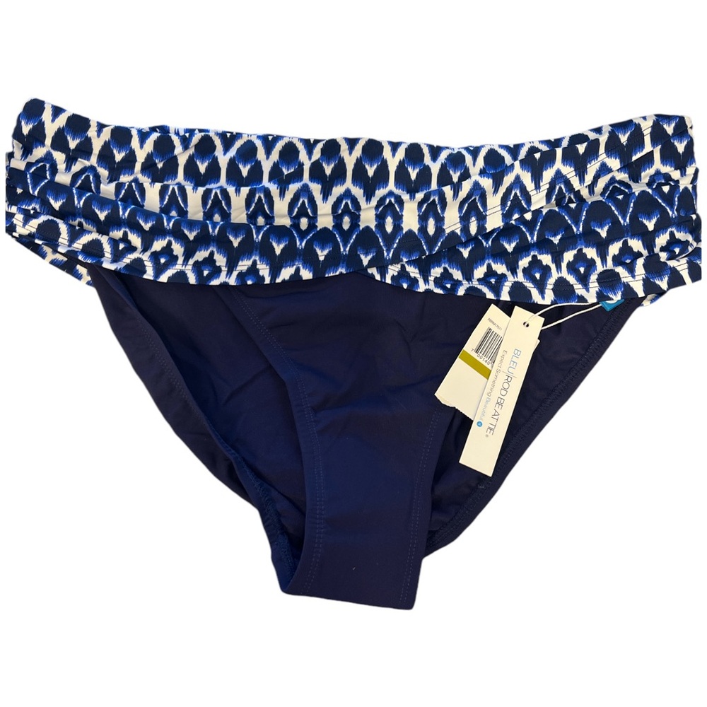Bleu‎ Rod Beattie Sarong Swim Bottoms Hipster Fold Over Navy Blue White Size 14